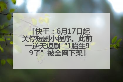 快手：6月17日起关停短剧小程序。此前一逆天短剧“1胎生99子”被全网下架